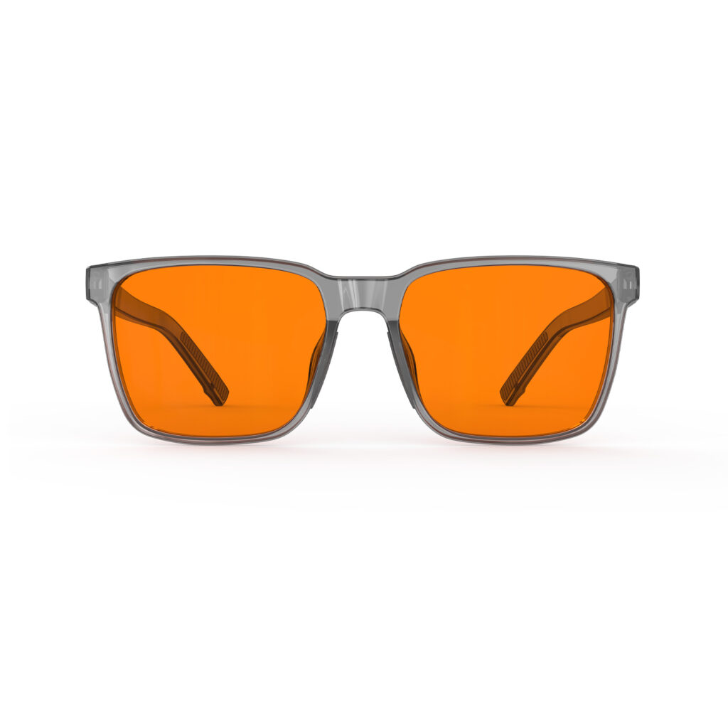 A Front view of Night Ease Classic Square Orange Sleep Glasses - Grey