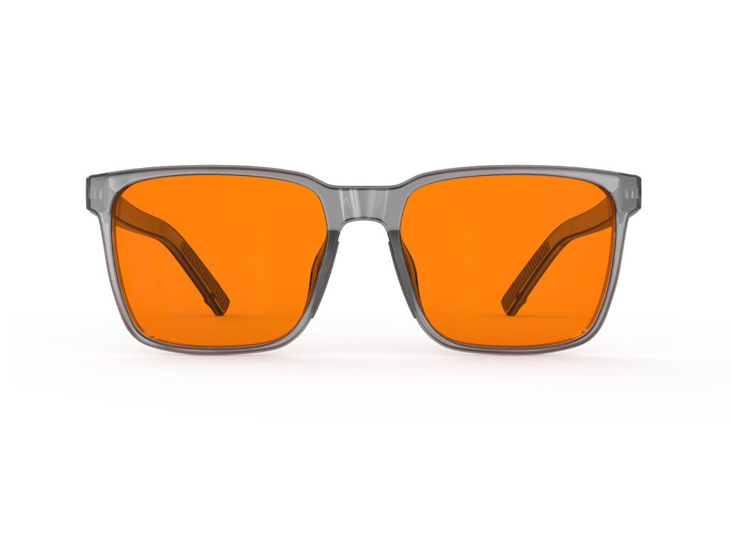 A Front view of Night Ease Classic Square Orange Sleep Glasses - Grey
