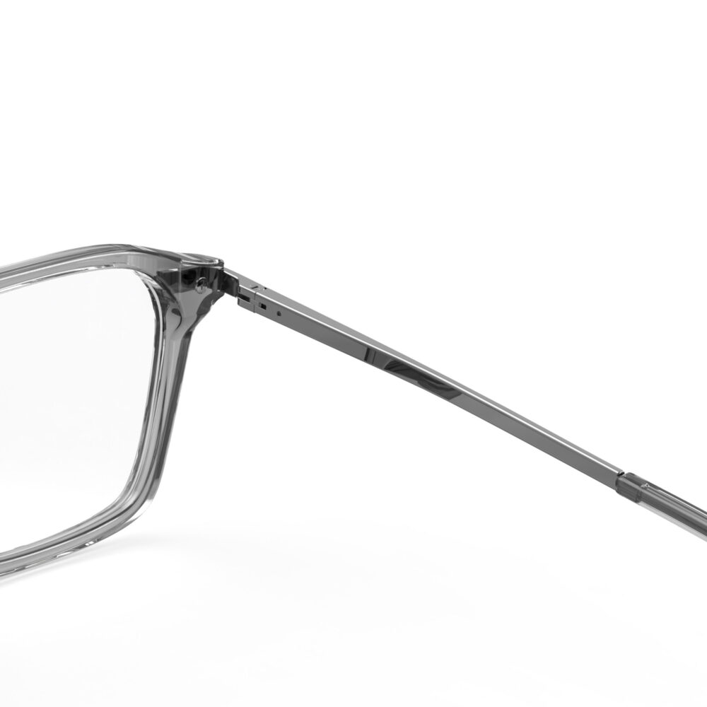 A Hinge closeup of Gloojo Clear Pro Transparent Lens Square Aviator Computer and Gaming Glasses – Grey Gunmetal A Hinge closeup of Gloojo Clear Pro Transparent Lens Square Aviator Computer and Gaming Glasses – Grey Gunmetal