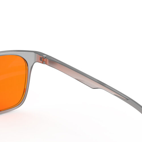 A Hinge closeup of Gloojo Night Ease Rounded Square Orange lens glasses for sleep - Grey
