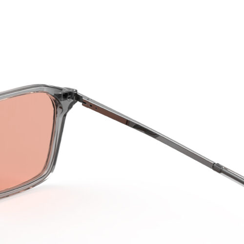 A Hinge closeup of Gloojo Rose Relief Rose Lens Square Aviator Migraine Glasses – Grey Gunmetal