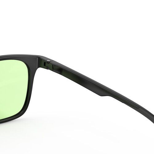 A Hinge closeup of Gloojo Sun Boost Rounded Square Green Colored Glasses for Screen - Black