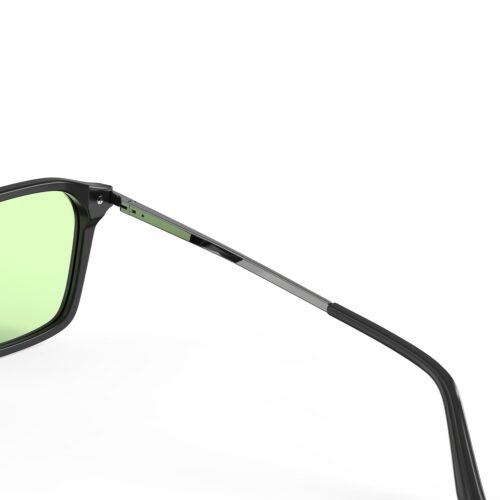 A Hinge closeup of Gloojo Sun Boost Square Aviator Green Lens Screen Glasses – Black Gunmetal A Hinge closeup of Gloojo Sun Boost Square Aviator Green Lens Screen Glasses – Black Gunmetal