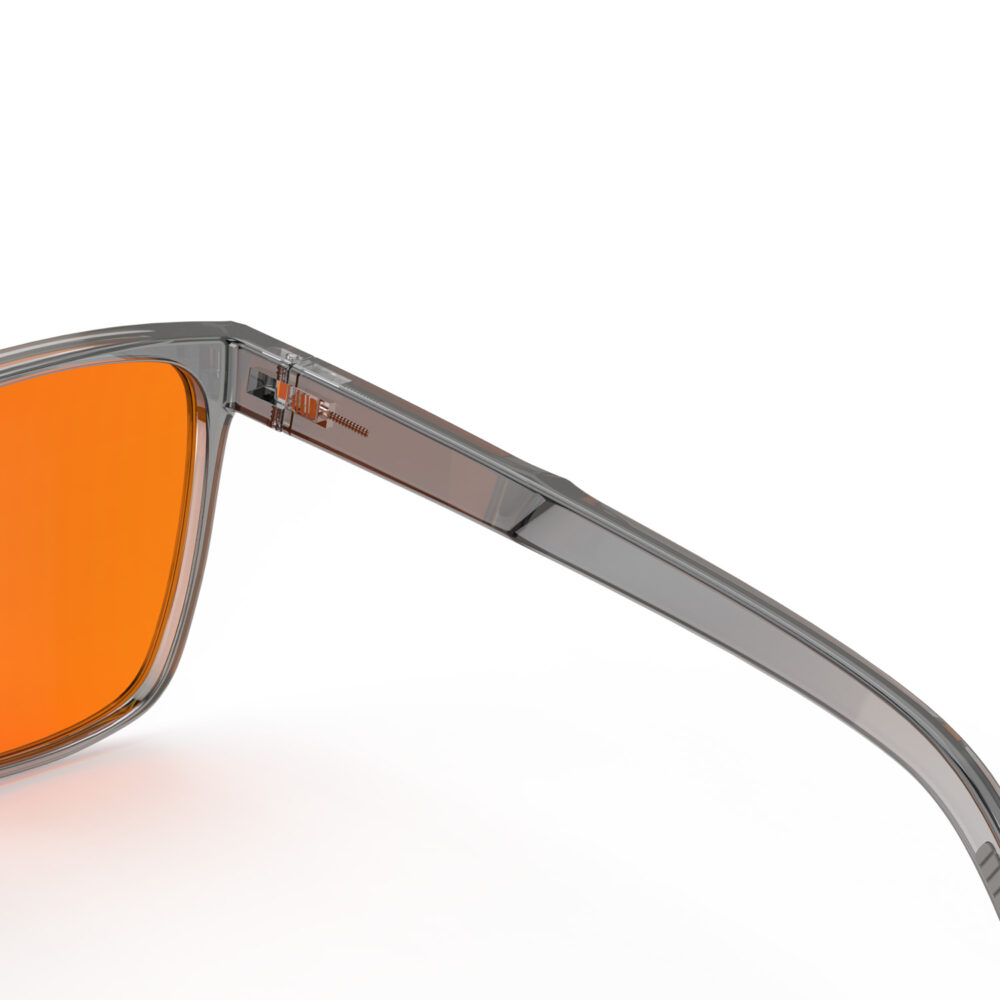 A Hinge closeup of Night Ease Classic Square Orange Sleep Glasses - Grey