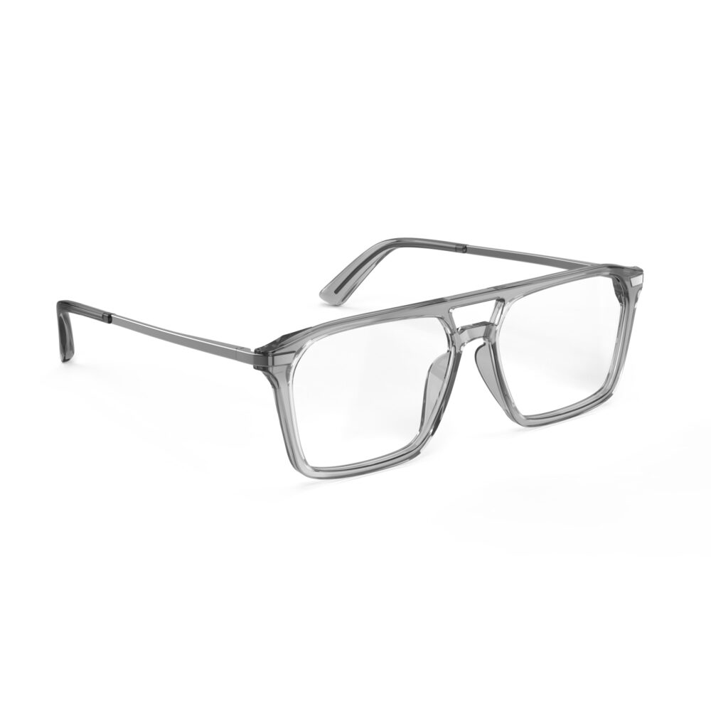 A Right side view of Gloojo Clear Pro Transparent Lens Square Aviator Computer and Gaming Glasses – Grey Gunmetal A Right side view of Gloojo Clear Pro Transparent Lens Square Aviator Computer and Gaming Glasses – Grey Gunmetal