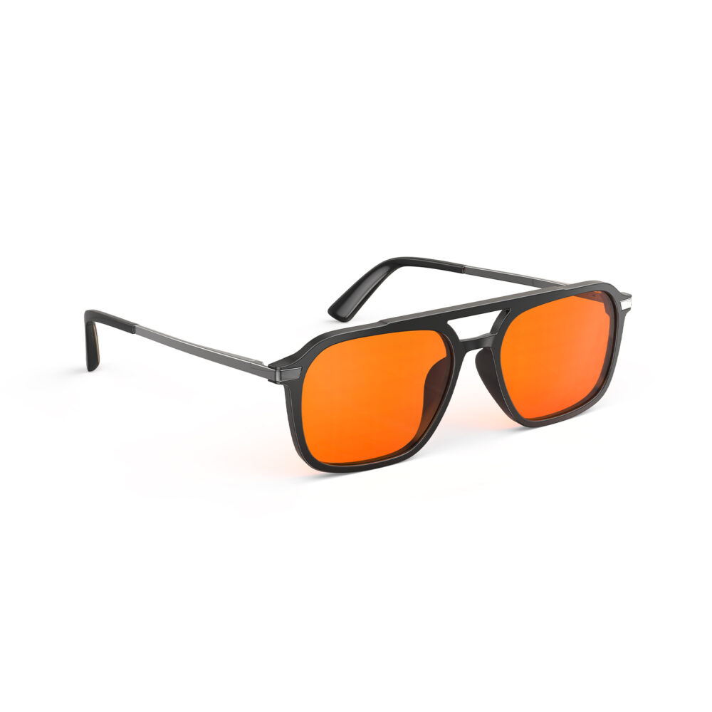 A Right side view of Gloojo Night Ease Oval Aviator Orange Lens Glasses for Night-Black Gunmetal