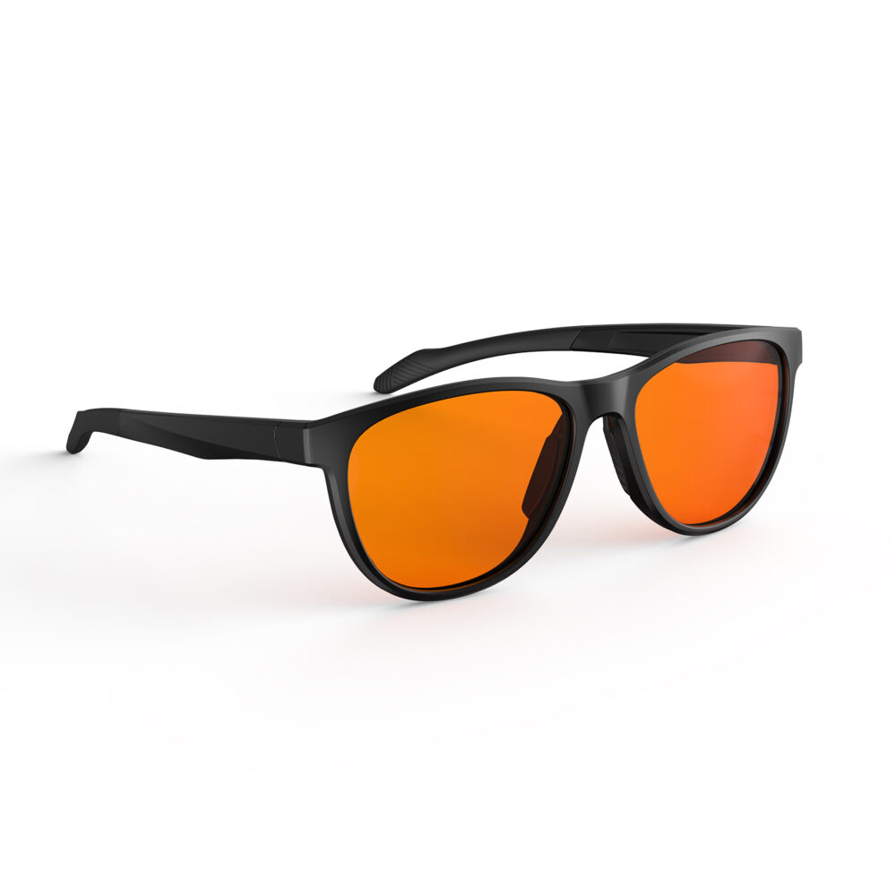 A Right side view of Gloojo Night Ease Oval Orange Colored glasses for sleep - Black