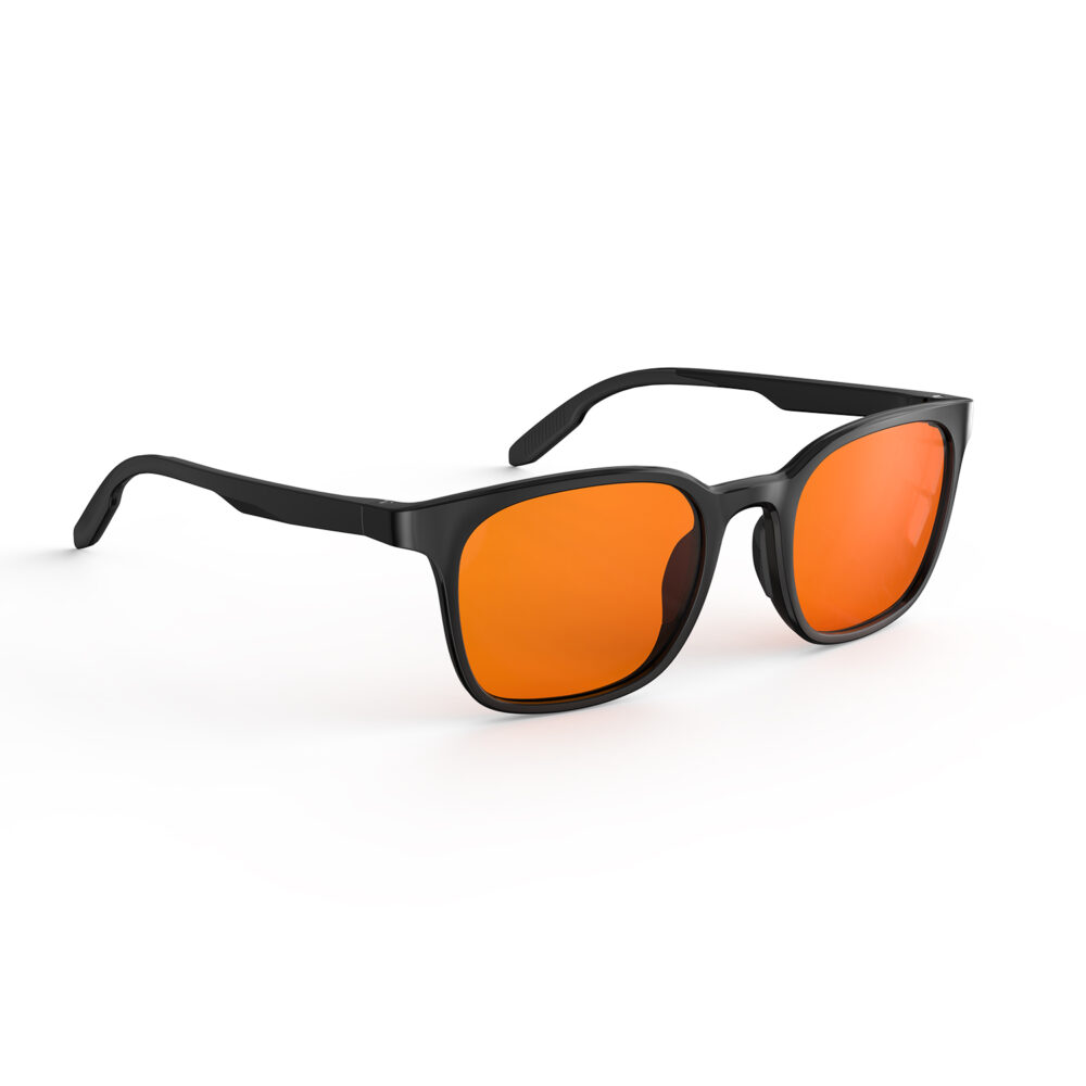 A Right side view of Gloojo Night Ease Rounded Square Orange lens glasses for sleep - Black