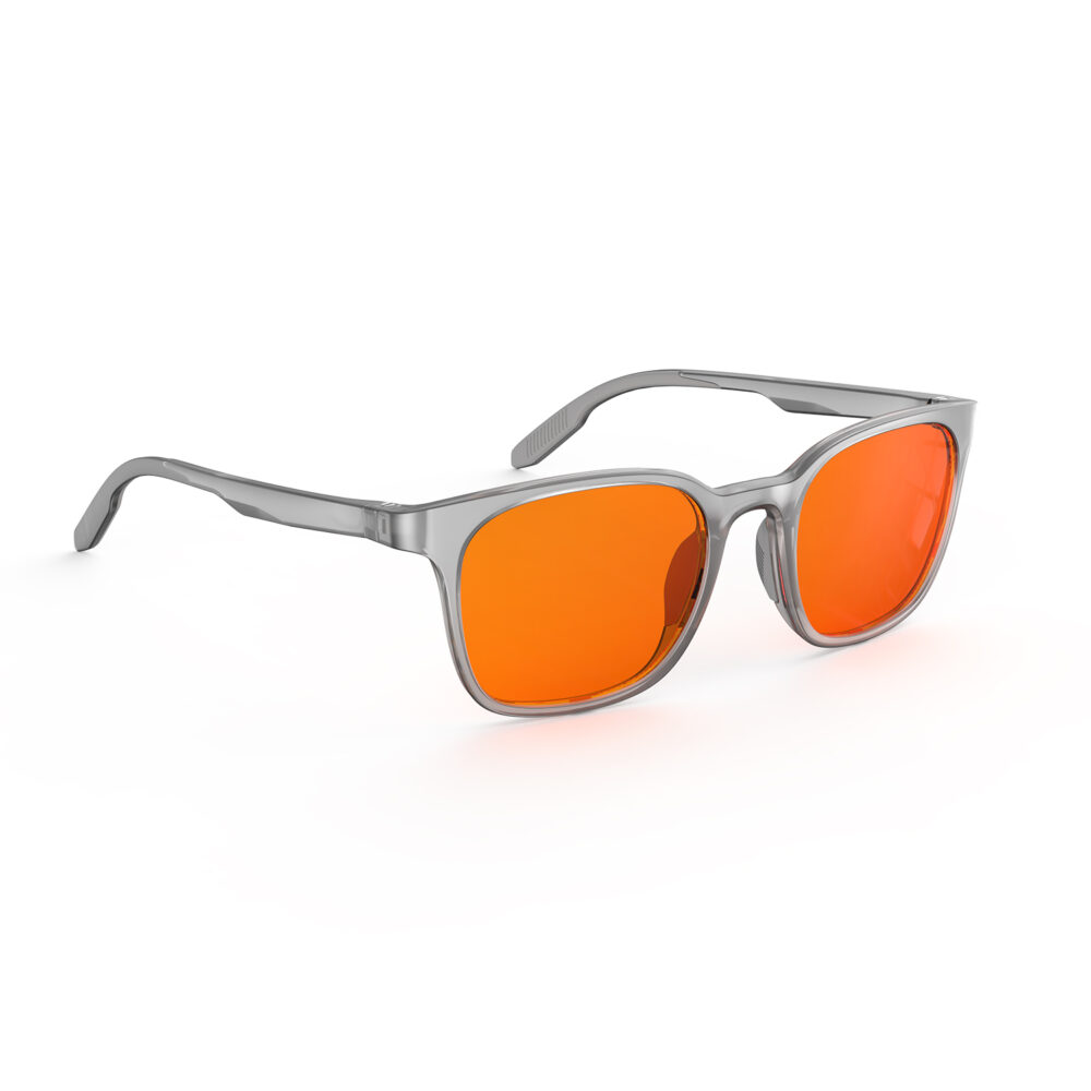 A Right side view of Gloojo Night Ease Rounded Square Orange lens glasses for sleep - Grey