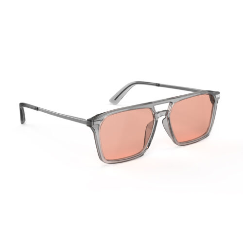 A Right side view of Gloojo Rose Relief Rose Lens Square Aviator Migraine Glasses – Grey Gunmetal