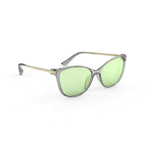 A Right side view of Gloojo Sun Boost Cat Eye Green Lens Screen Glasses – Grey Gold