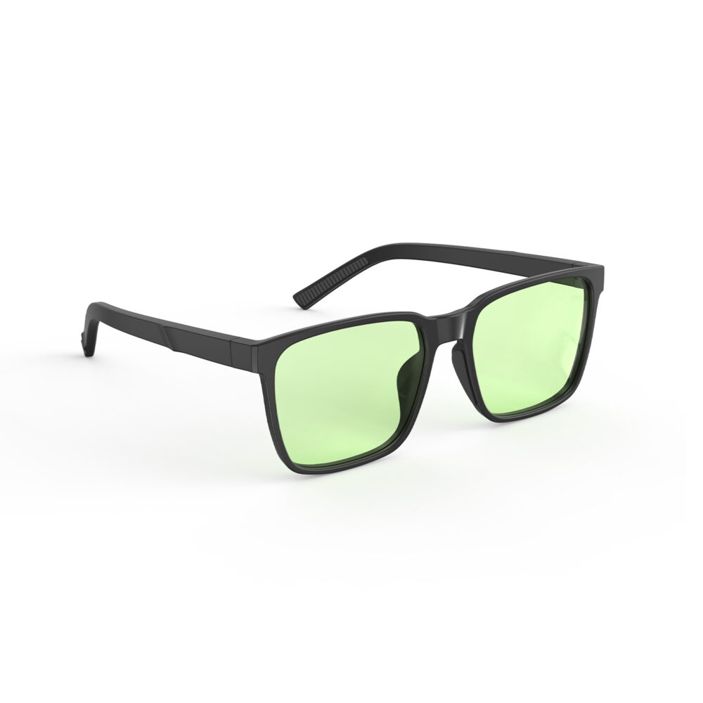 A Right side view of Gloojo Sun Boost Classic Square Green Lens Screen Glasses – Black