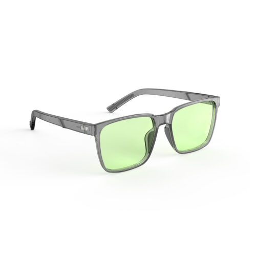 A Right side view of Gloojo Sun Boost Classic Square Green Lens Screen Glasses – Grey