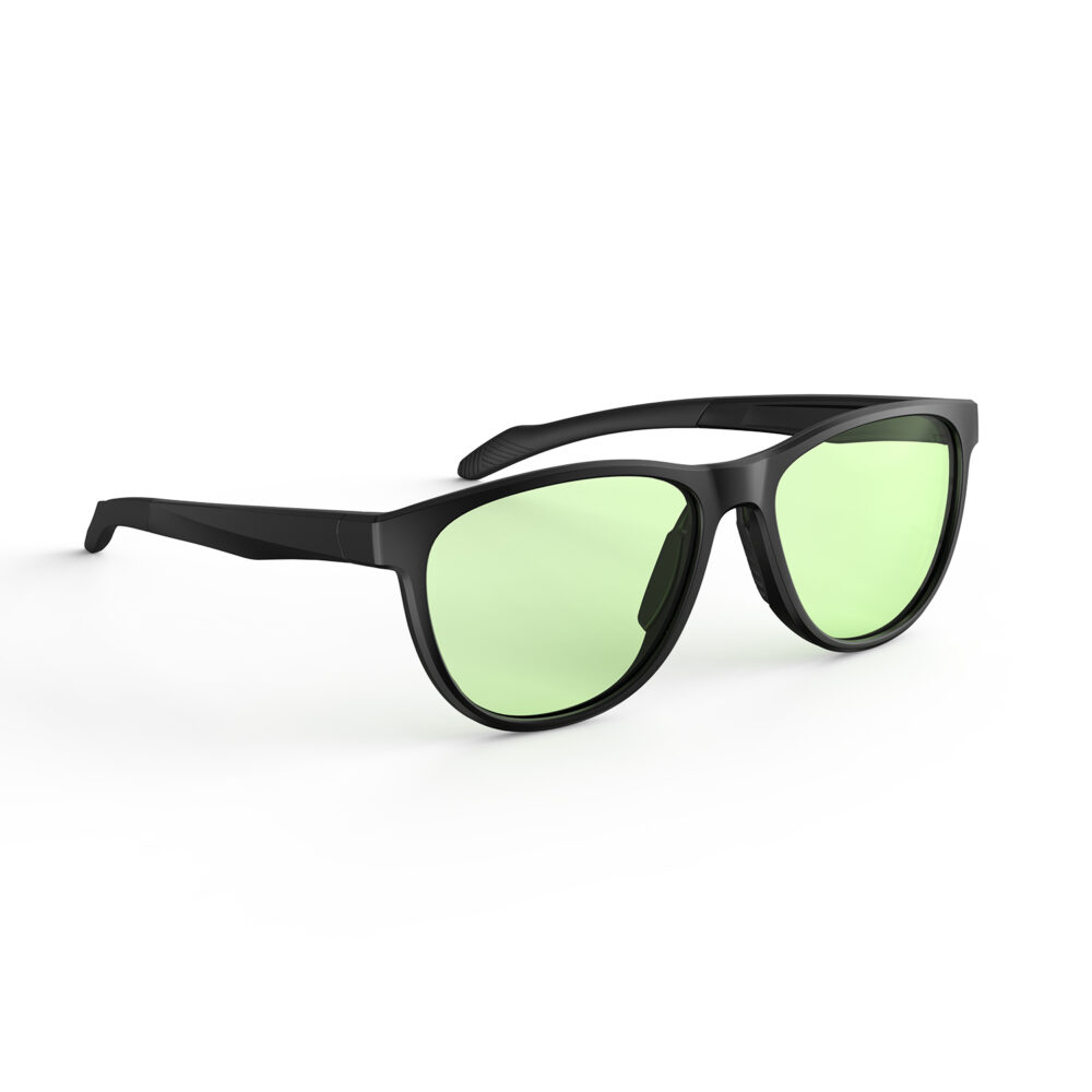 A Right side view of Gloojo Sun Boost Oval Green Colored Glasses for Screen - Black