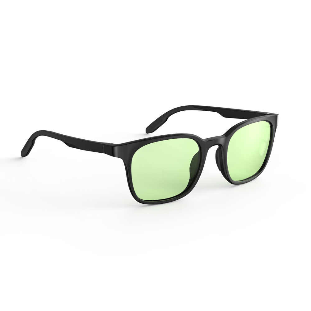 A Right side view of Gloojo Sun Boost Rounded Square Green Colored Glasses for Screen - Black