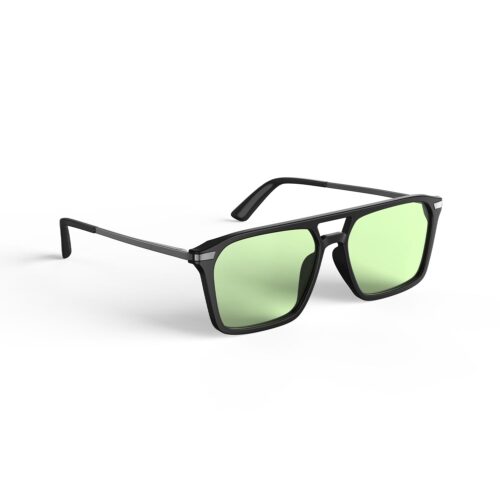 A Right side view of Gloojo Sun Boost Square Aviator Green Lens Screen Glasses – Black Gunmetal A Right side view of Gloojo Sun Boost Square Aviator Green Lens Screen Glasses – Black Gunmetal