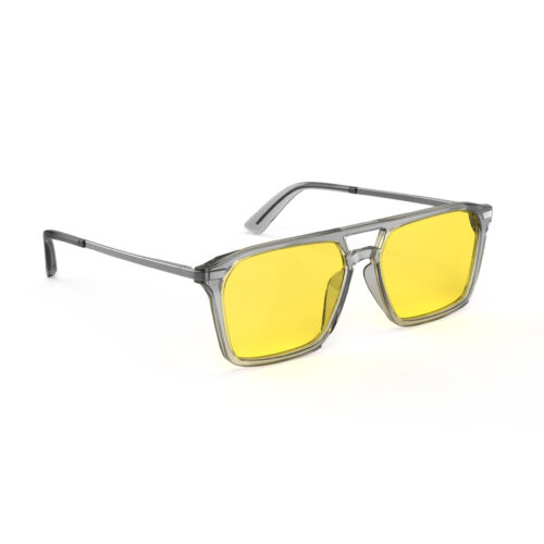 A Right side view of Gloojo Sun Boost Yellow Lens Square Aviator Screen Glasses – Grey Gunmetal