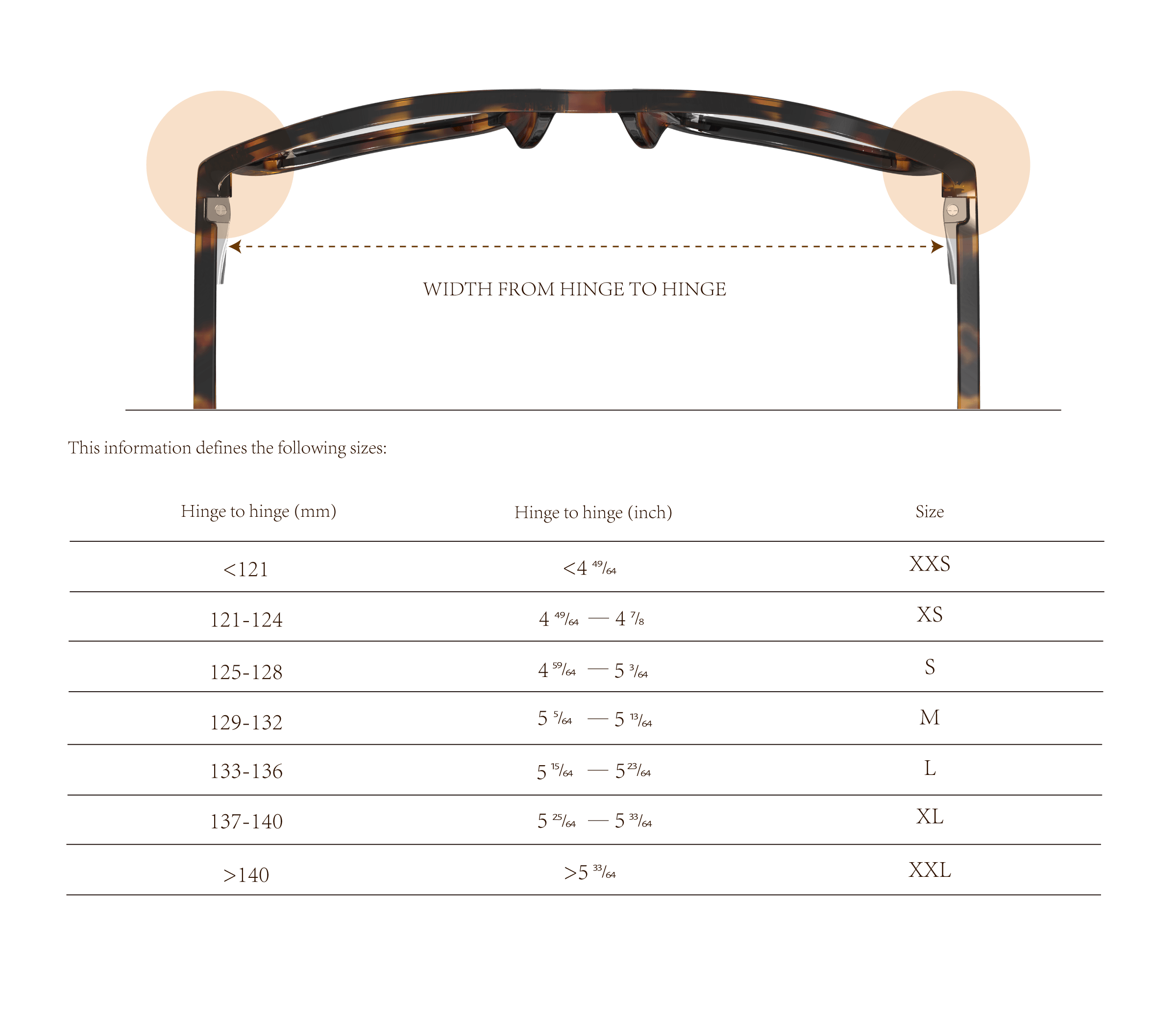 Choose the right glasses style based on hinge-to-hinge width to ensure a proper fit for your face