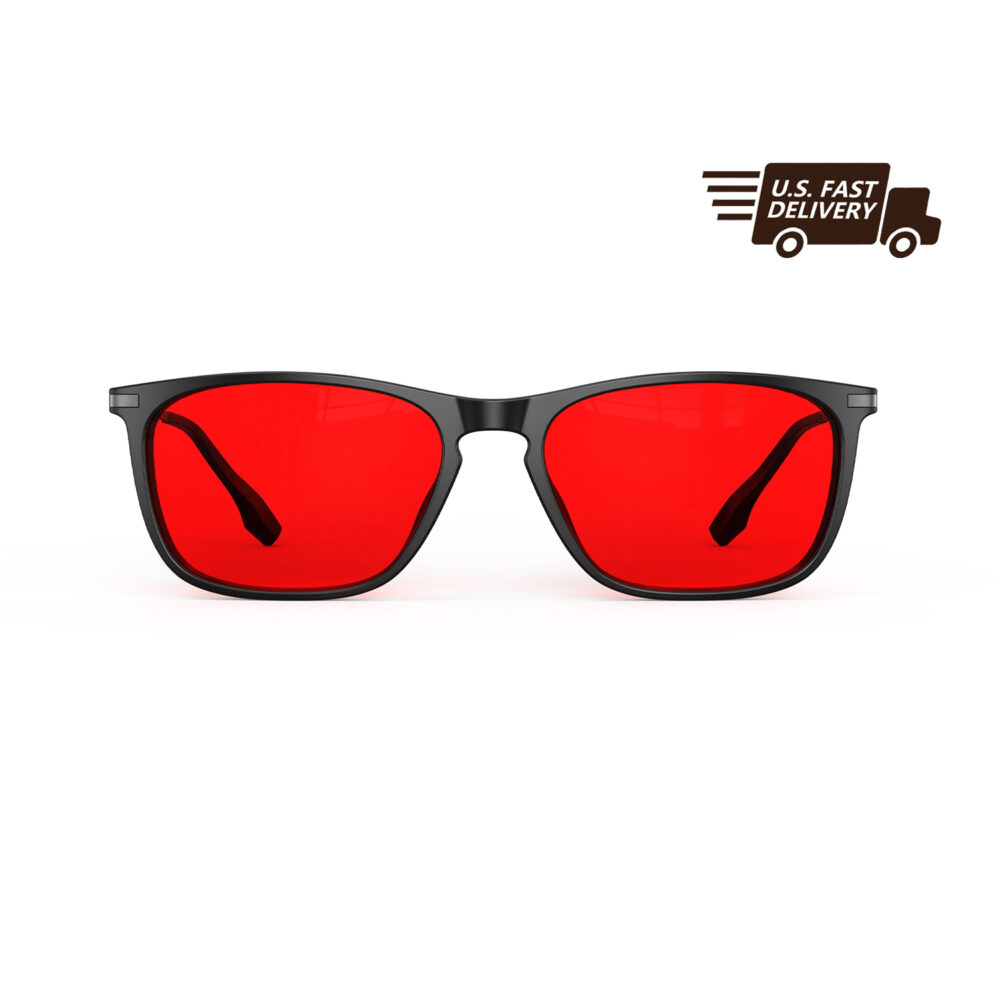 U.S. FAST DELIVERY OF Gloojo Night Ease Rectangle Red Lens Glasses for Sleep-Black Gunmetal