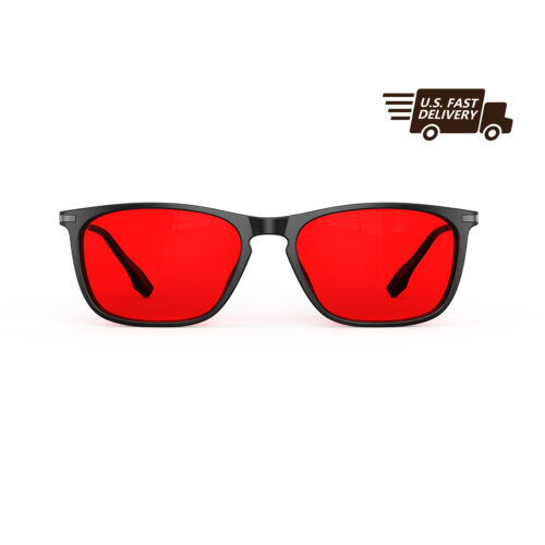 U.S. FAST DELIVERY OF Gloojo Night Ease Rectangle Red Lens Glasses for Sleep-Black Gunmetal