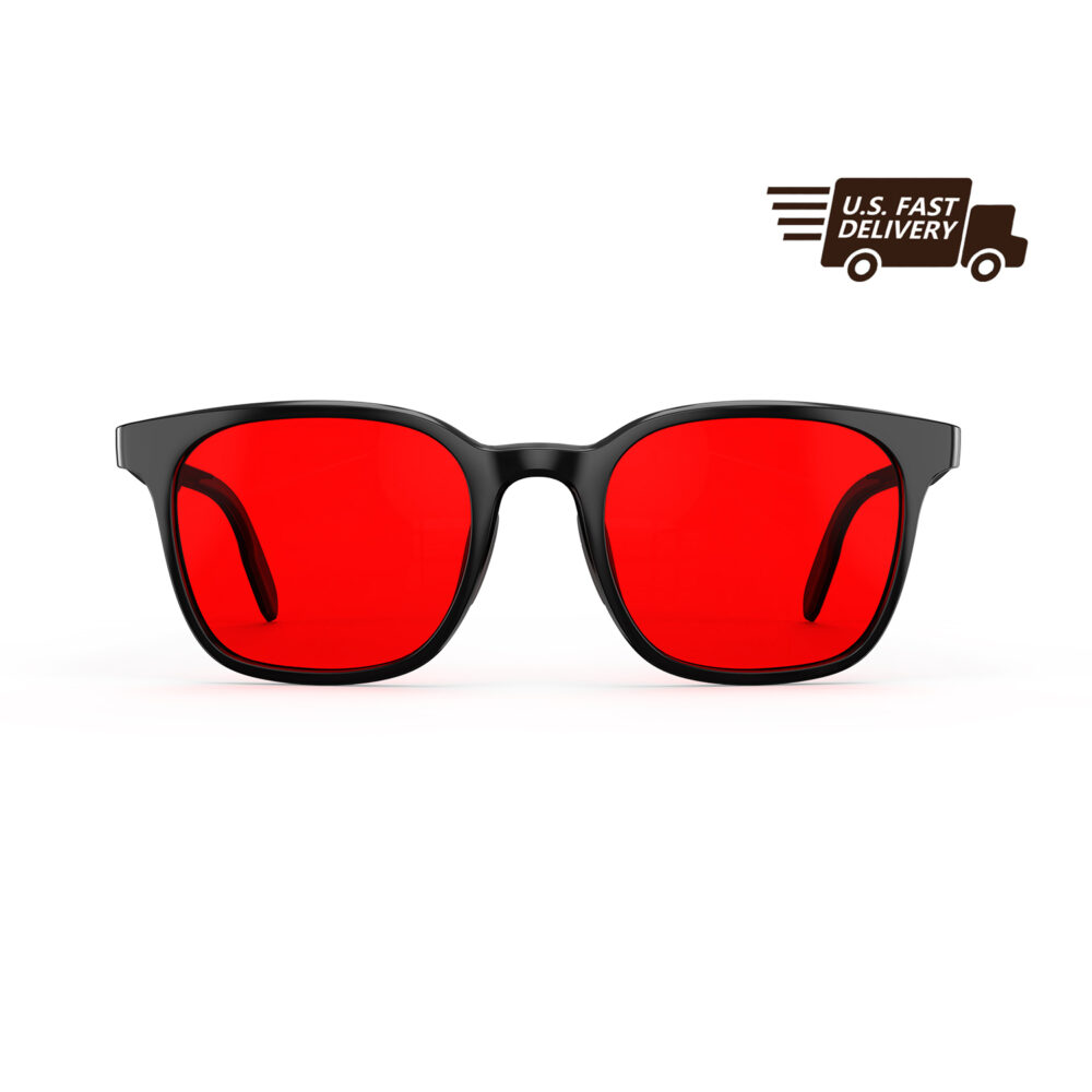 U.S. FAST DELIVERY OF Gloojo Night Ease Rounded Square Red Tinted Glasses for sleep - Black U.S. FAST DELIVERY OF Gloojo Night Ease Rounded Square Red Tinted Glasses for sleep - Black