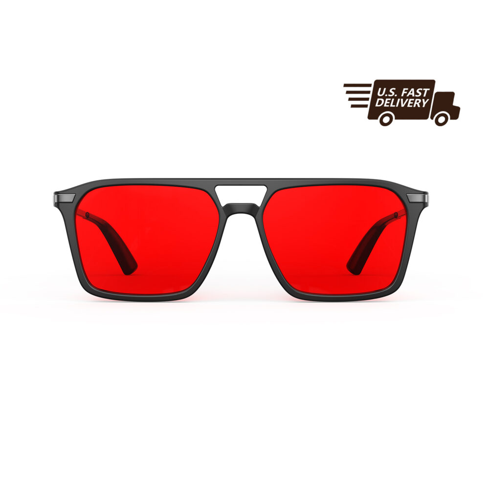 U.S. FAST DELIVERY OF Gloojo Night Ease Square Aviator Red Lens Glasses for Night-Black Gunmetal U.S. FAST DELIVERY OF Gloojo Night Ease Square Aviator Red Lens Glasses for Night-Black Gunmetal