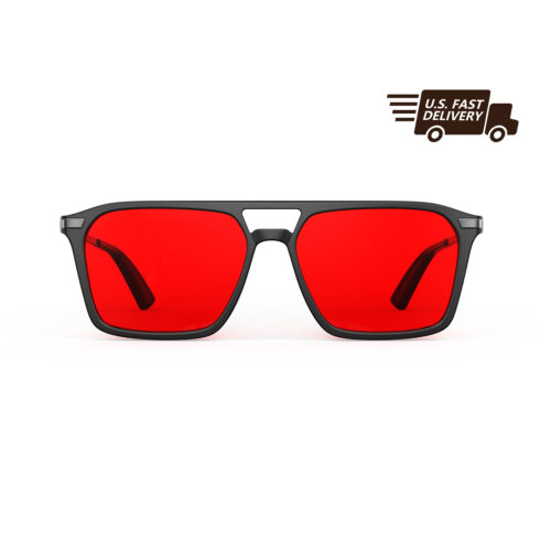 U.S. FAST DELIVERY OF Gloojo Night Ease Square Aviator Red Lens Glasses for Night-Black Gunmetal U.S. FAST DELIVERY OF Gloojo Night Ease Square Aviator Red Lens Glasses for Night-Black Gunmetal