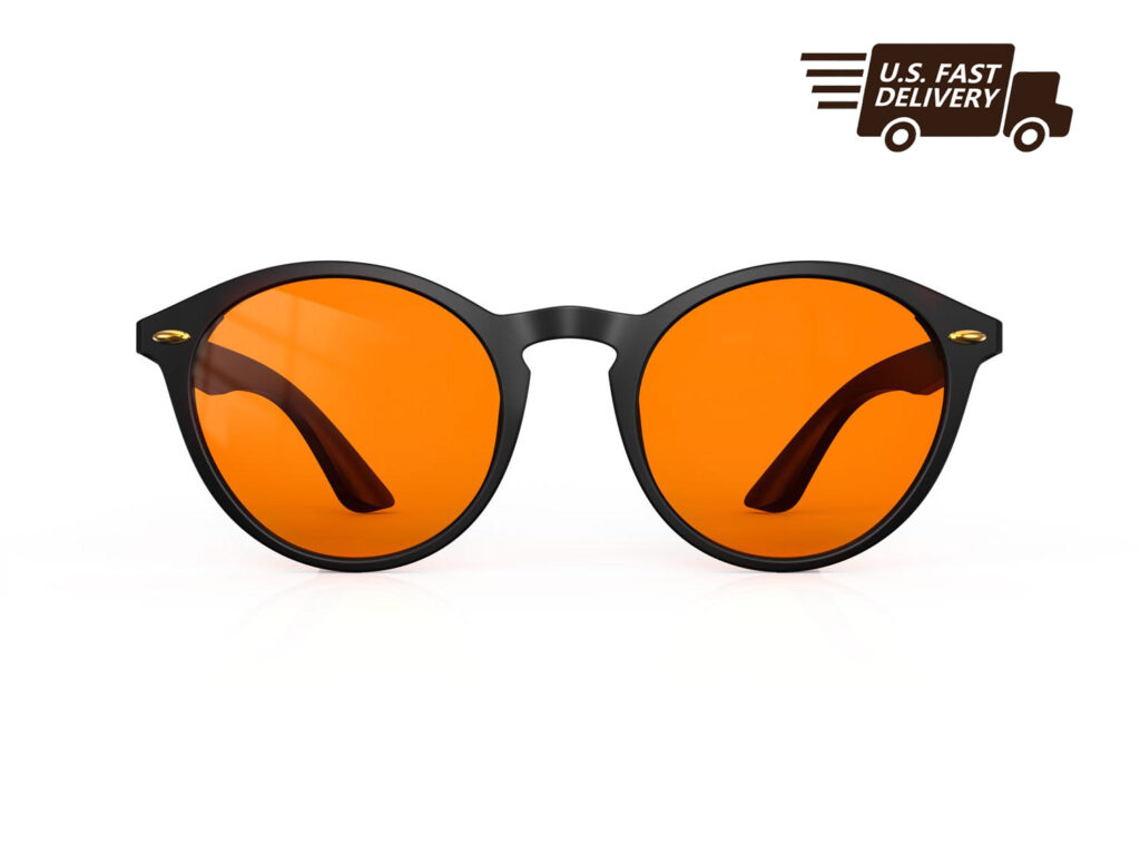 U.S. FAST DELIVERY OF Gloojo NightEase Orange Lens Round Sleep Glasses – Black