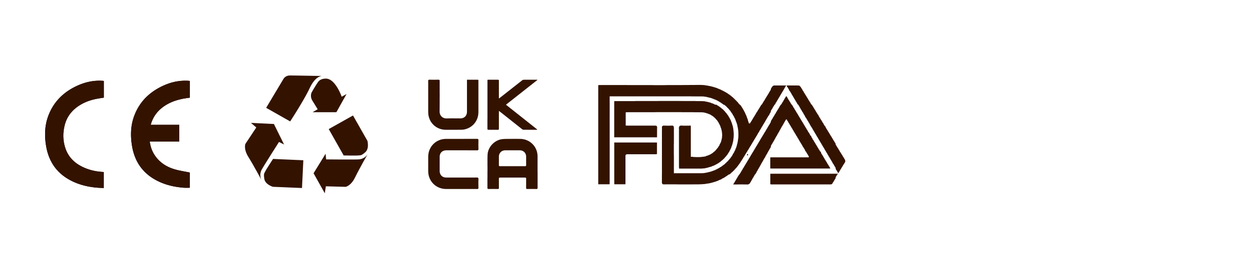 banner3&4-showing certification logos, including CE marking, recycling symbol, UKCA marking, and FDA compliance logo on a light background