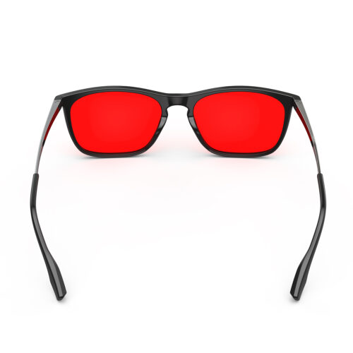 A back view of Gloojo Night Ease Rectangle Red Tinted Lens Glasses for Night-Black Gunmetal