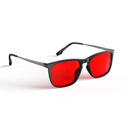 A right view of Gloojo Night Ease Rectangle Red Tinted Lens Glasses for Night-Black Gunmetal