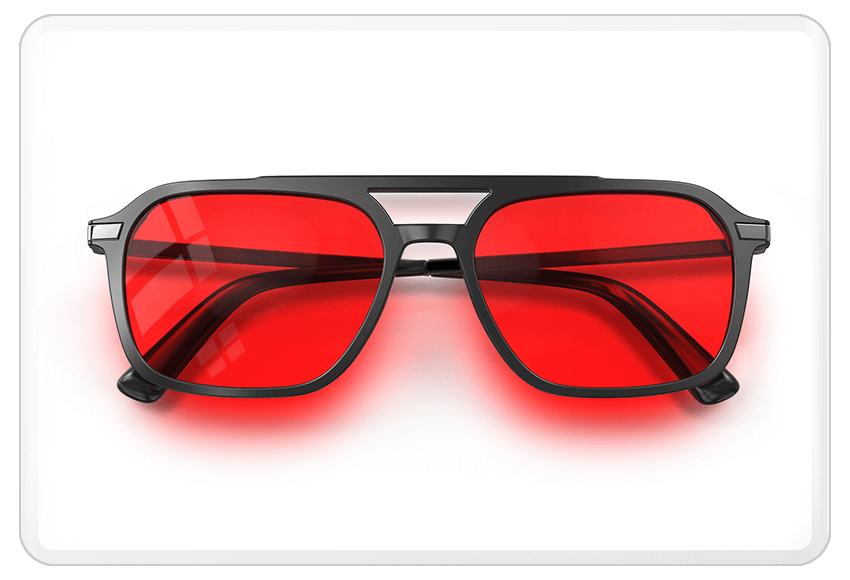 Folding view of Night Ease Oval Aviator Red Lens Glasses for Night