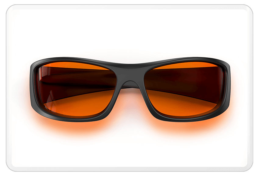 Folding view of Night Ease Warp Around Orange Sleep Glasses