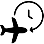 Airplane icon with a clock, symbolizing jet lag and body clock disruption