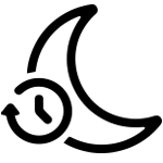 Crescent moon with a clock, representing transition from night shift back to normal sleep patterns