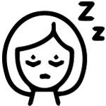 Icon of a tired woman with closed eyes and “Zzz” symbol, representing insomnia and sleepless nights