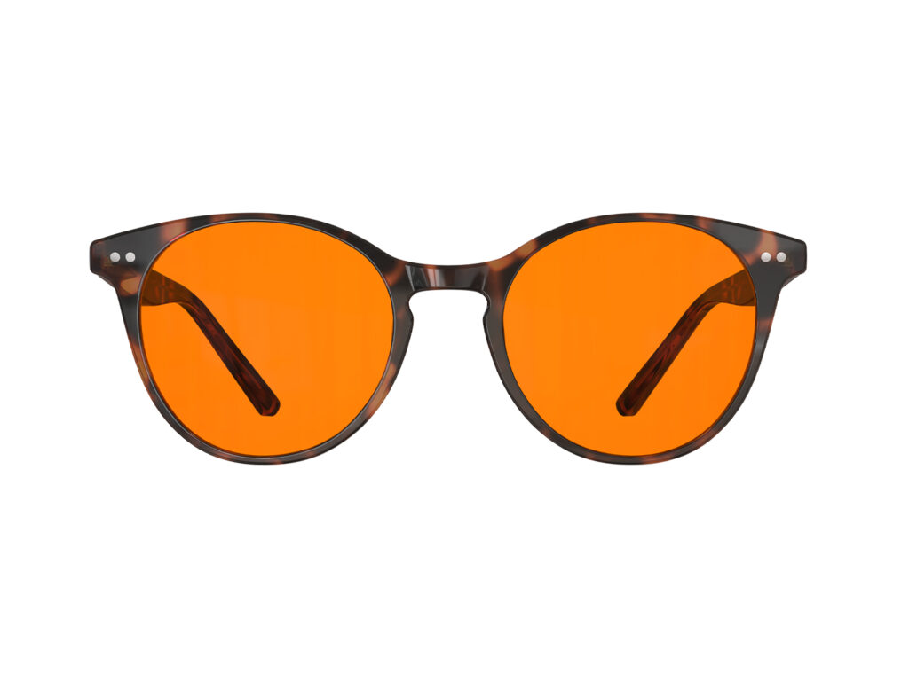 A Front view of Gloojo Night Ease Orange Lens Round Sleep Glasses – Tortoiseshell