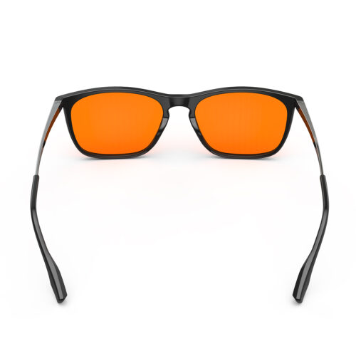 A back view of Gloojo Night Ease Rectangle Orange Tinted Lens Glasses for Night-Black Gunmetal A back view of Gloojo Night Ease Rectangle Orange Tinted Lens Glasses for Night-Black Gunmetal