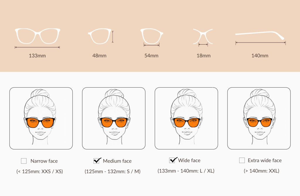 0179h-glasses-size-chart-of-Night Ease™ Cat Eye Orange Sleep Glasses – Black