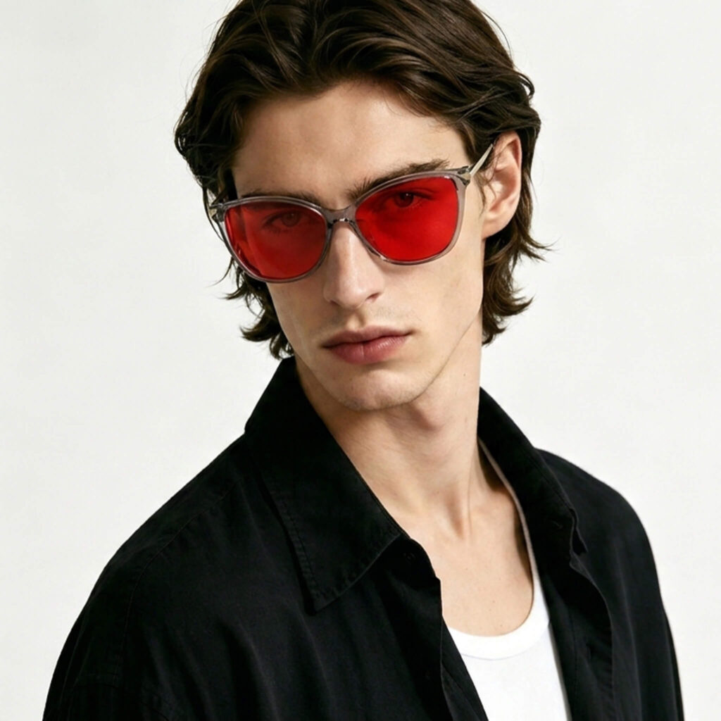 0179red-Night Ease™ Cat Eye Red Lens Prescription Glasses for Sleep – Grey