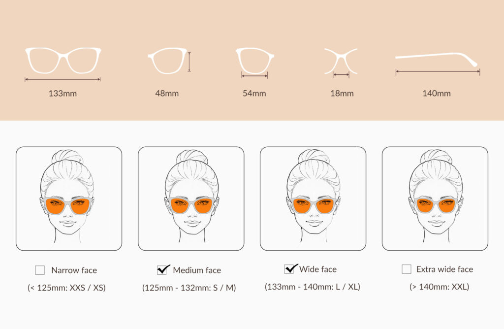 0179t-glasses-size-chart-of-Night Ease™ Cat Eye Orange Sleep Glasses – Gray
