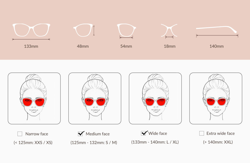 0179t-glasses-size-chart-of-Night Ease™ Cat Eye Red Lens Glasses for Sleep – Gray