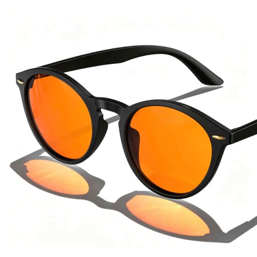 158-Night Ease™ Round Orange Sleep Glasses – Black