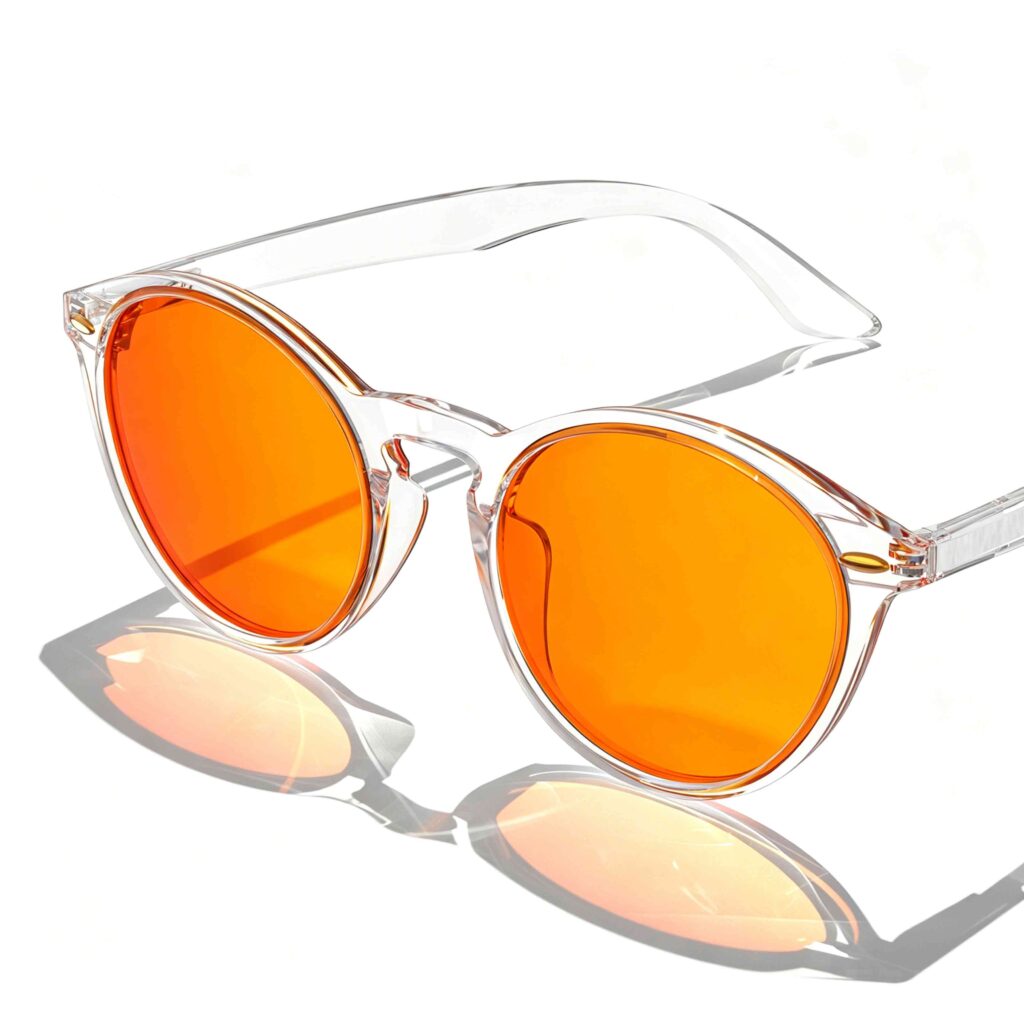 158-Night Ease™ Round Orange Sleep Glasses – Clear