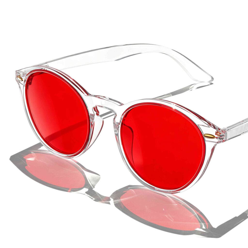 158-Night Ease™ Round Red Sleep Glasses – Clear