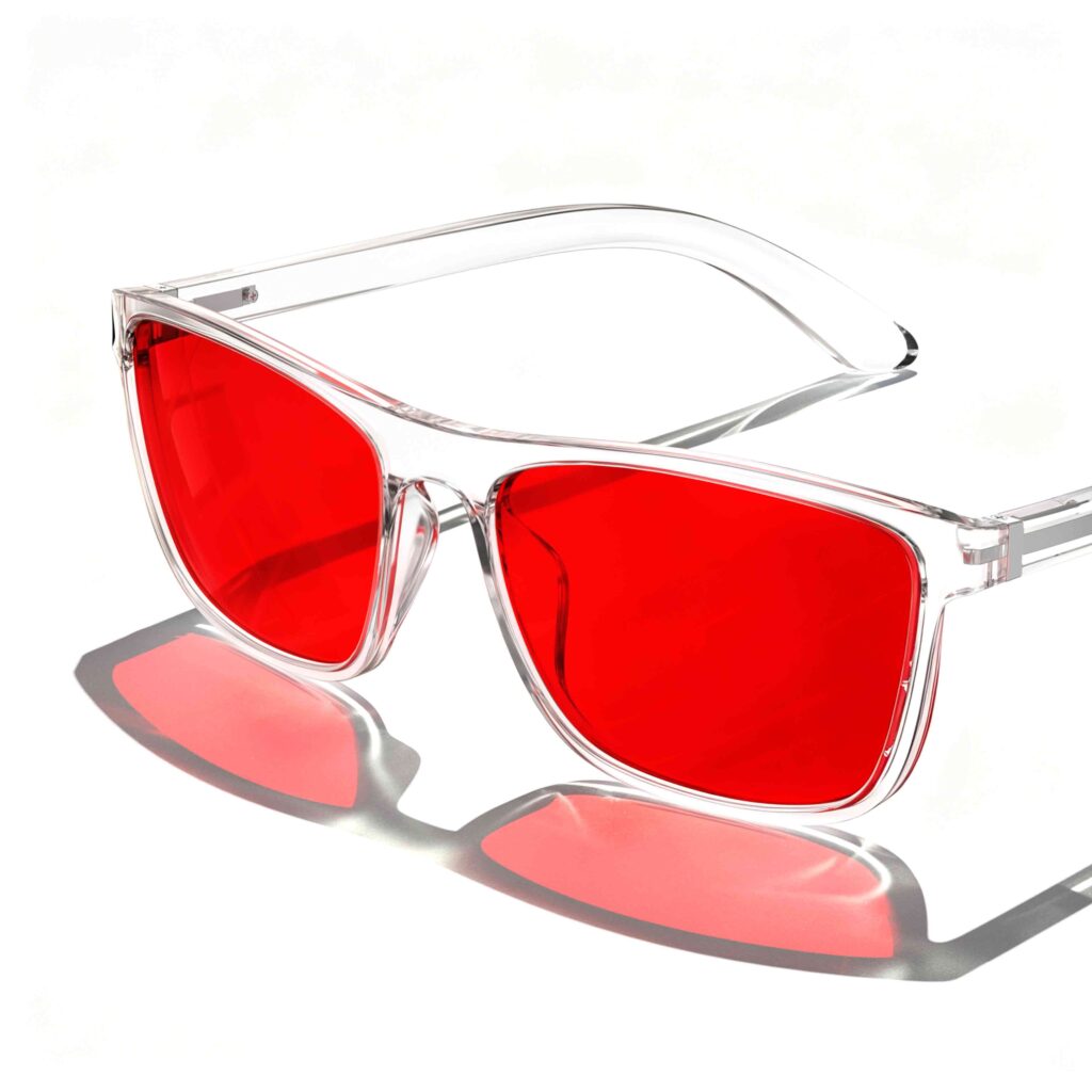 168-Night Ease™ Wayfarer Red Lens Glasses – Clear