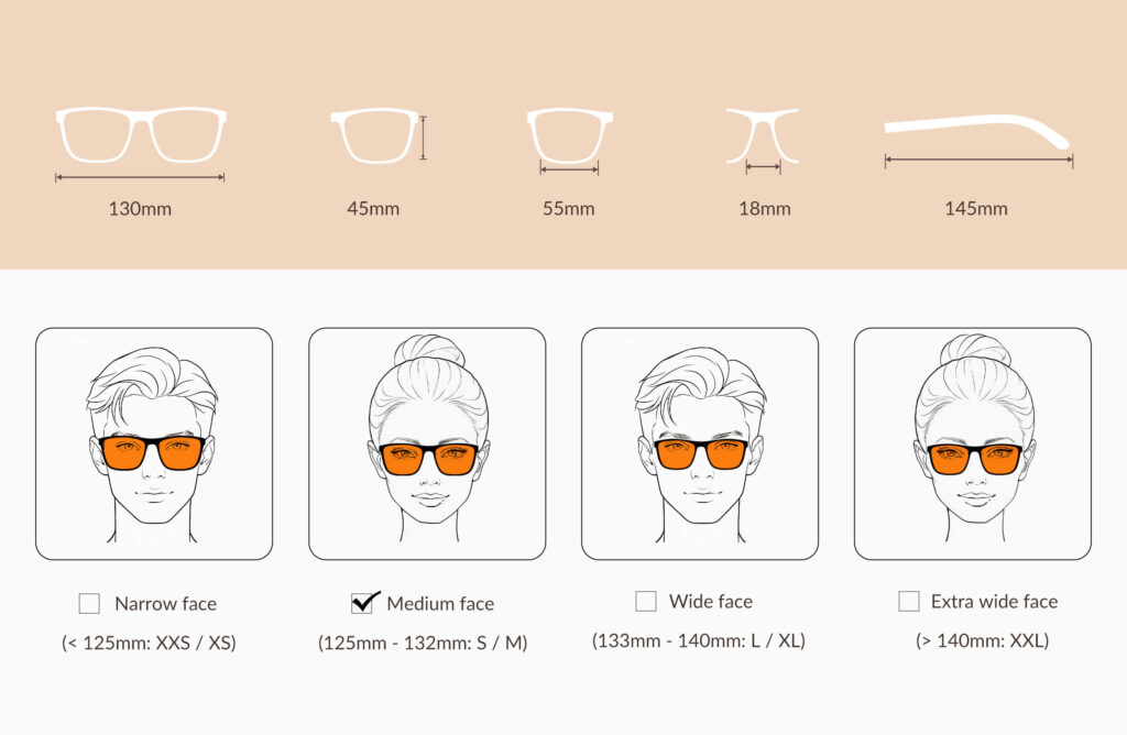 168h-glasses-size-chart-of-Night Ease™ Wayfarer Orange Sleep Glasses – Black