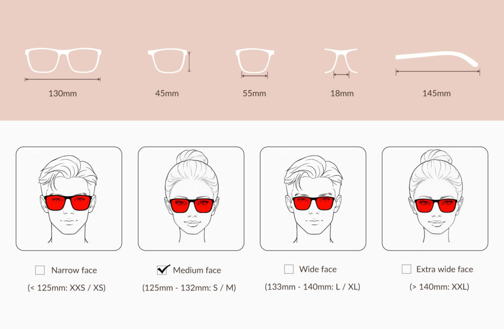 168h-glasses-size-chart-of-Night Ease™ Wayfarer Red Lens Glasses – Black
