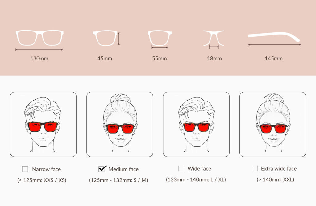 168h2-glasses-size-chart-of-Night Ease™ Wayfarer Red Lens Glasses – Tortoiseshell