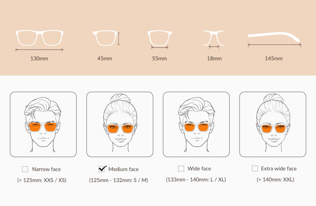 168t-glasses-size-chart-of-Night Ease™ Wayfarer Orange Sleep Glasses – Clear